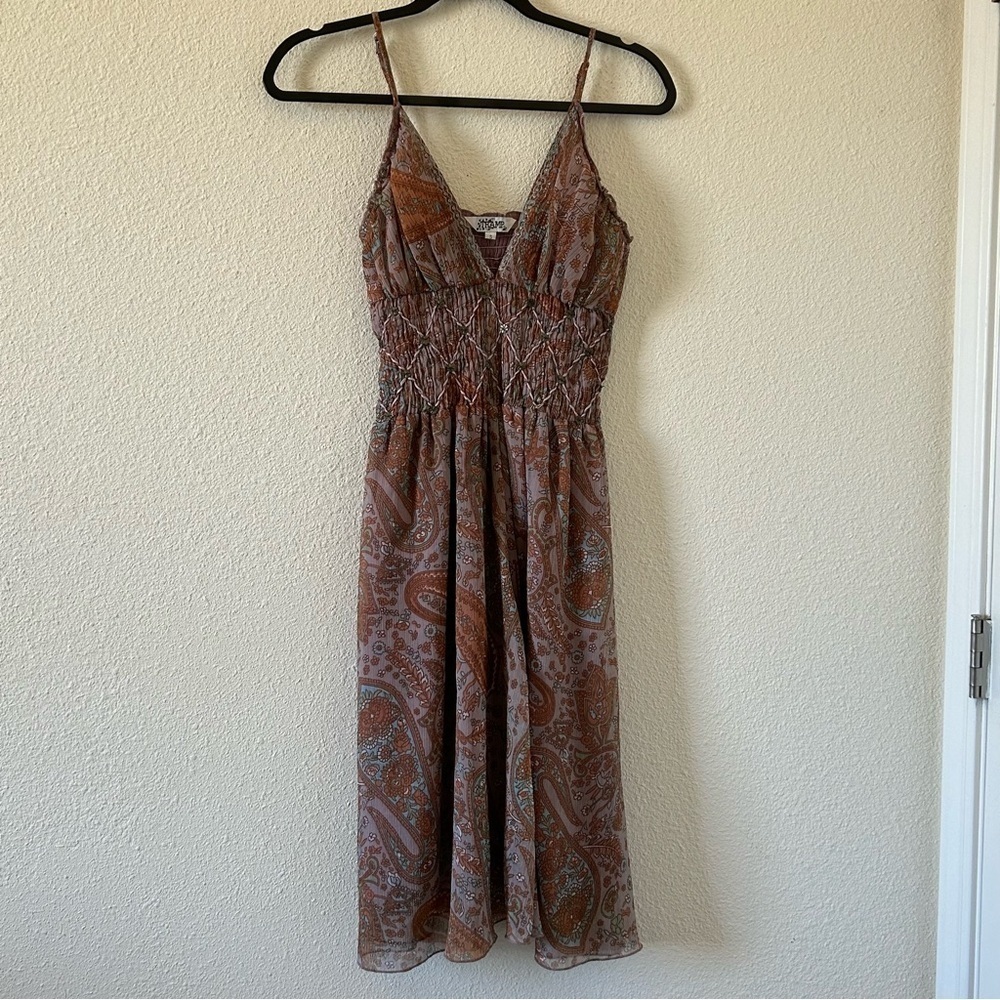 TRAMP Women’s Smock Midi Dress Small Grayish Lilac Paisley Garden Fairy Boho
